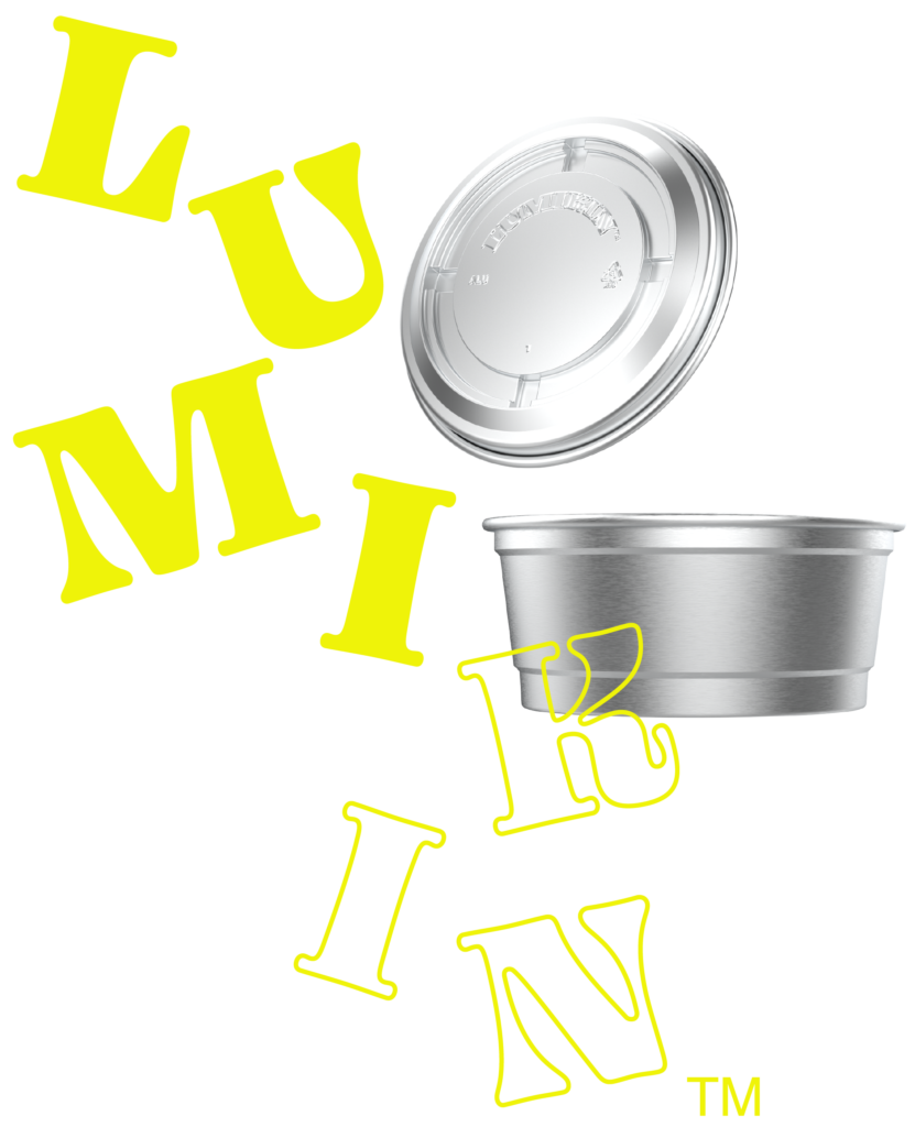 The LumiKin logo superimposed over the LumiKin and it's aluminum lid
